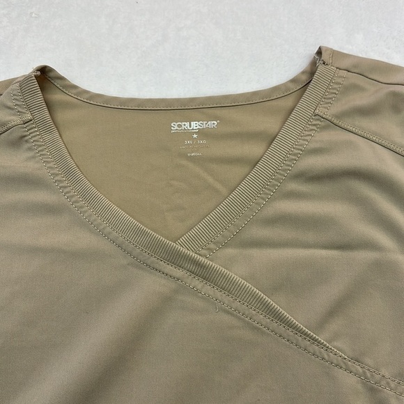 Scrubstar Khaki Womens V-Neck Scrub Top Polyester/Rayon/Spandex Size 3XL - Picture 6 of 8